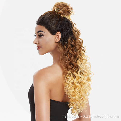 Kinky Curly 13x4 Ombre Blonde Free Parting Long Curly HD Transparent Heat Resistant Lace Front Synthetic Hair Wigs for woman